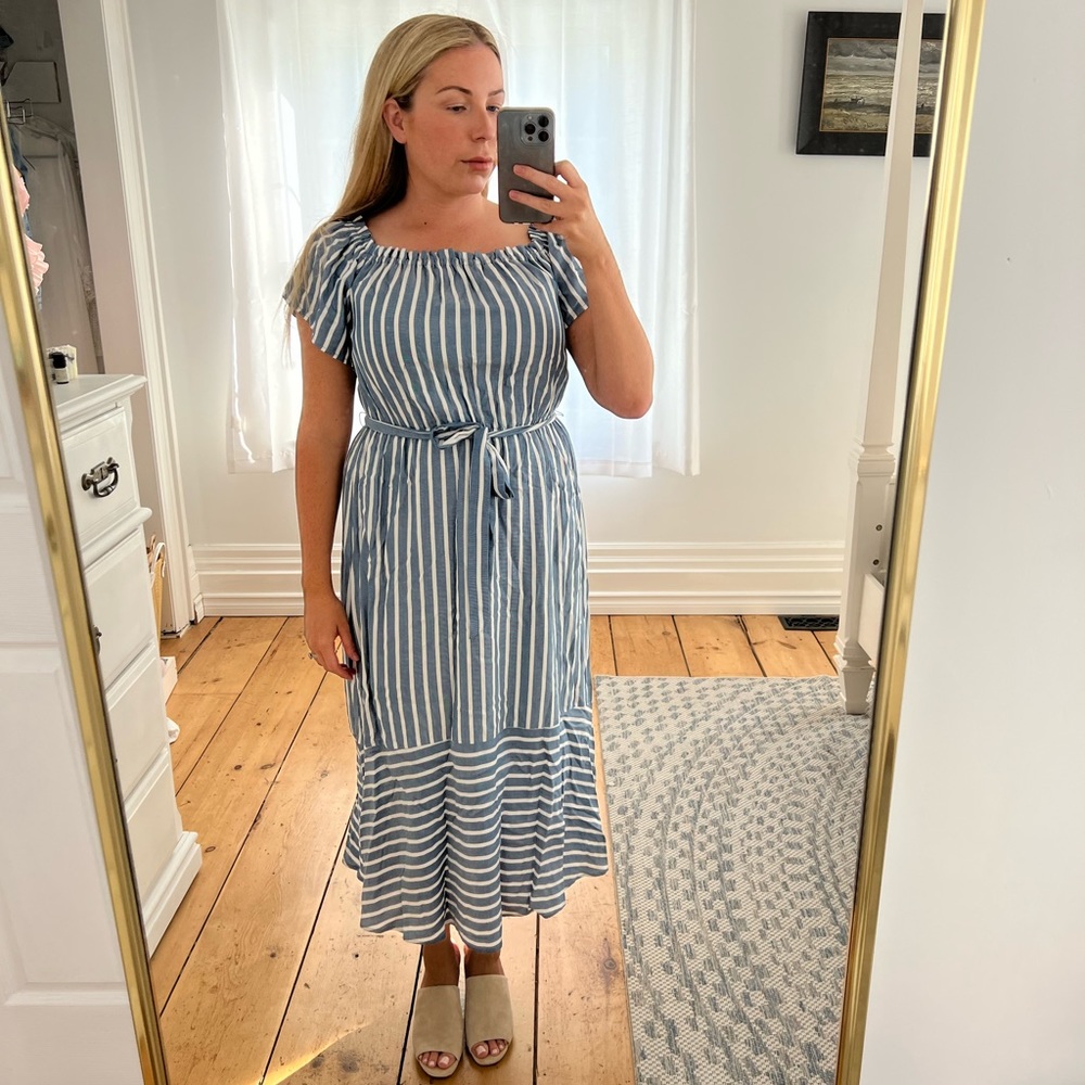 LOFT off the shoulder sundress nautical stripes - size Medium